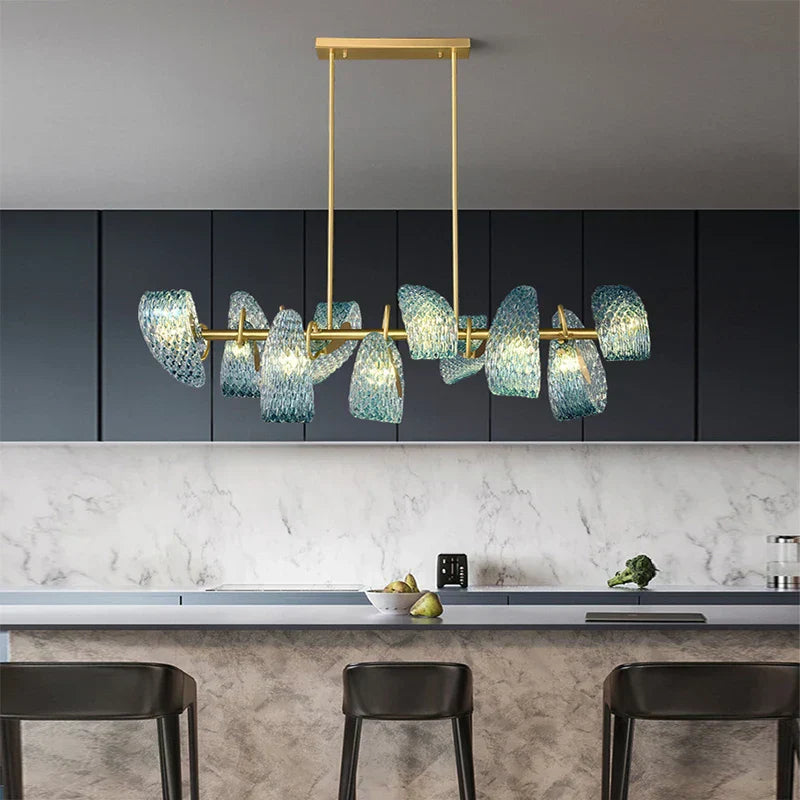DecorBites™ Blue Glass Flower Ceiling Chandelier Copper Hanging Lamps