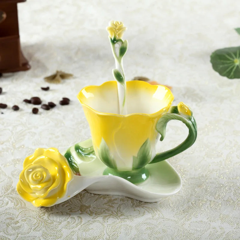 DecorBites™ Enamel Rose Peony Floral Coffee Cup Wedding Birthday Gift