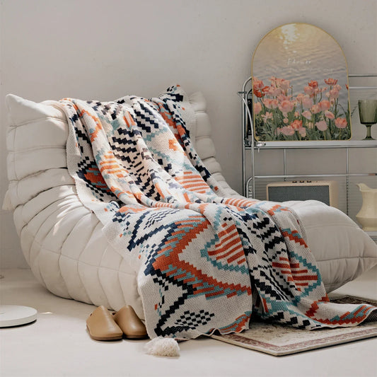 DecorBites™ Boho Geometric Summer Blanket - Thin & Breathable Quilt for Children and Adults