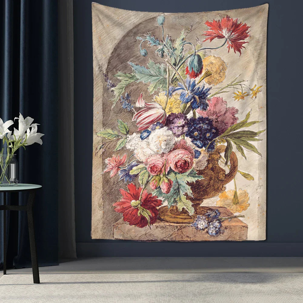 DecorBites™ Court Style Floral Oil Painting Tapestry Wall Hanging Home Decor