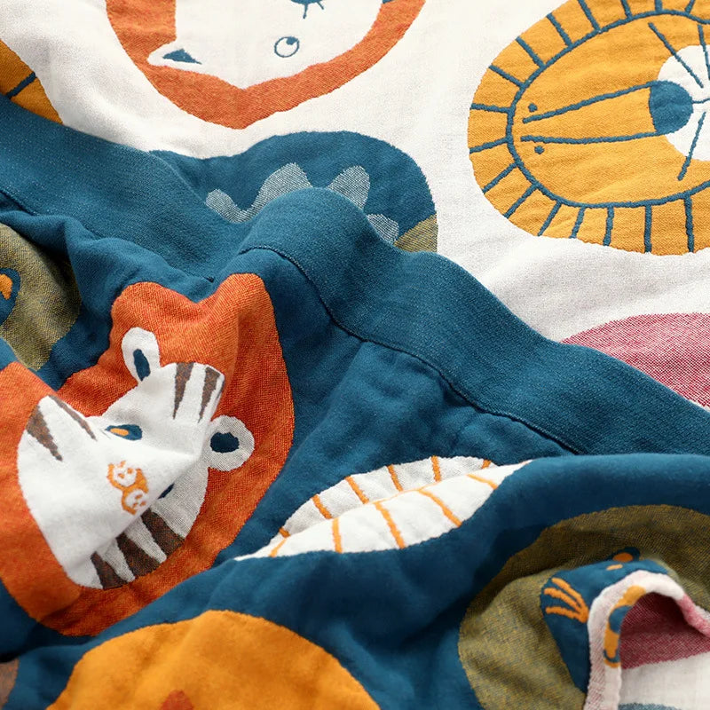 DecorBites™ Cat Cartoon Animal Pure Cotton Gauze Towel Blanket for Adults and Children
