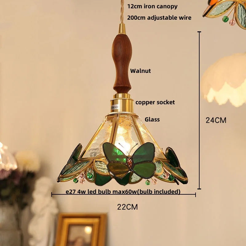 DecorBites™ LED Pendant Light: Japan Style White Glass, Copper Socket, Walnut Wood Lamp
