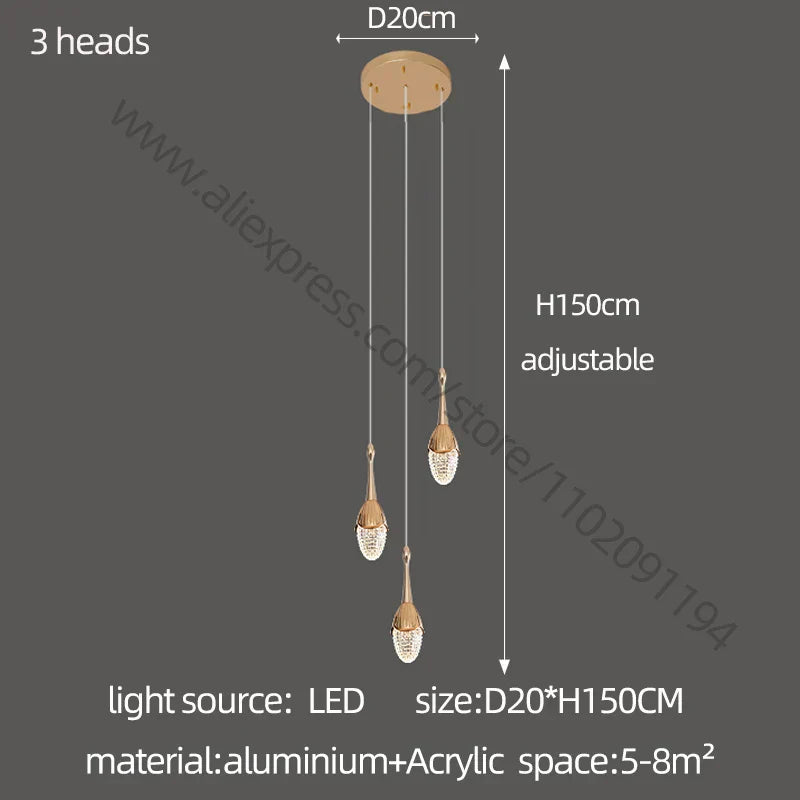 DecorBites™ Gold LED Staircase Chandelier | Luxury Large Living Room Pendant Lamp