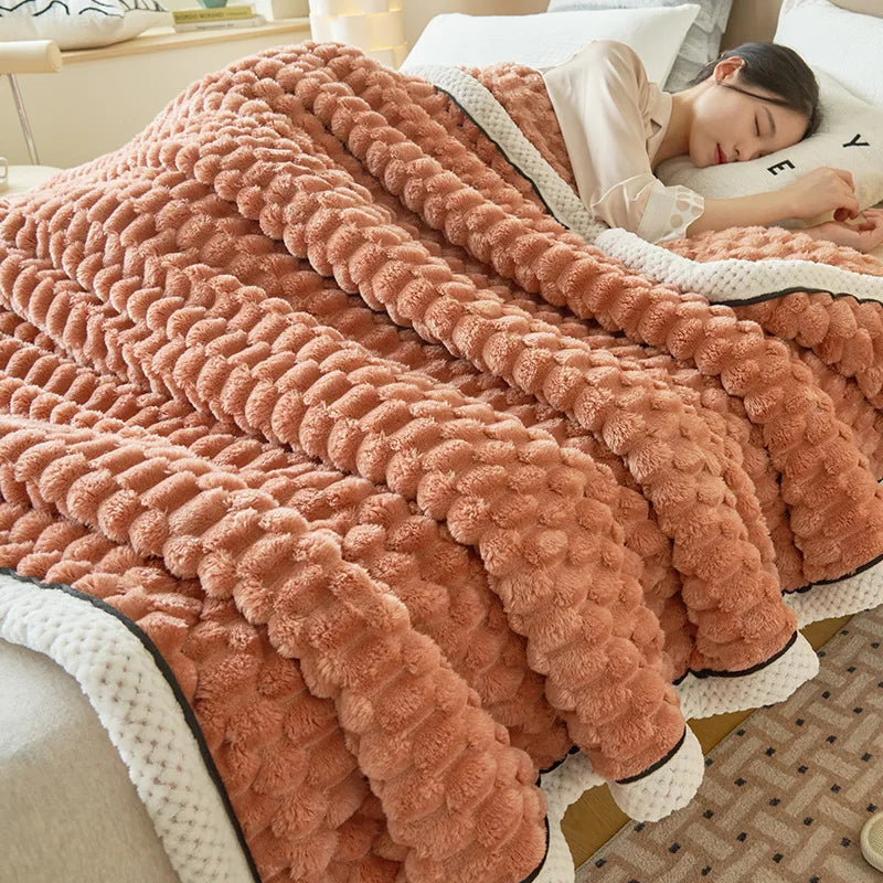 DecorBites™ Cozy Coral Fleece Bed Blanket - Soft, Warm, & Comfortable for Autumn/Winter
