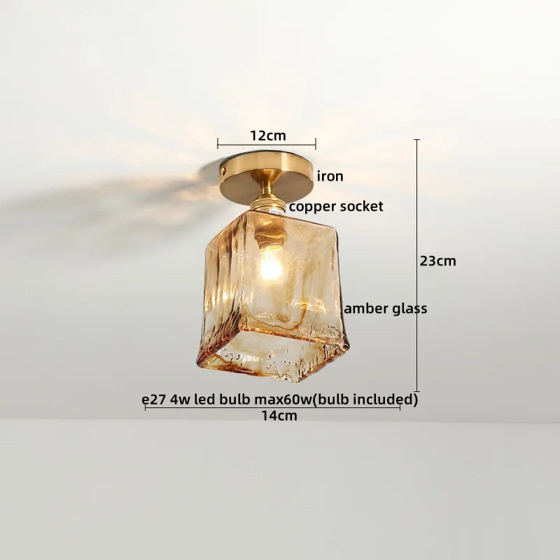 DecorBites™ Amber Glass LED Ceiling Lights Modern Home Lighting Copper Socket