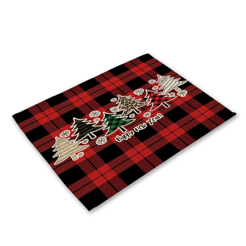 DecorBites™ Christmas Linen Dining Table Mats - Festive Home Decor with Santa Claus Print