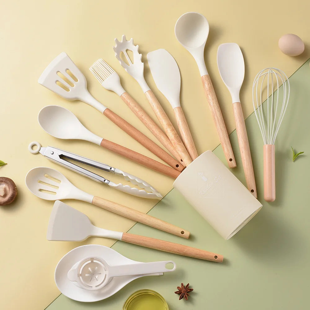 DecorBites™ 14-Piece Silicone Kitchen Utensil Set with Storage Box | Heat-Resistant Cooking Tools