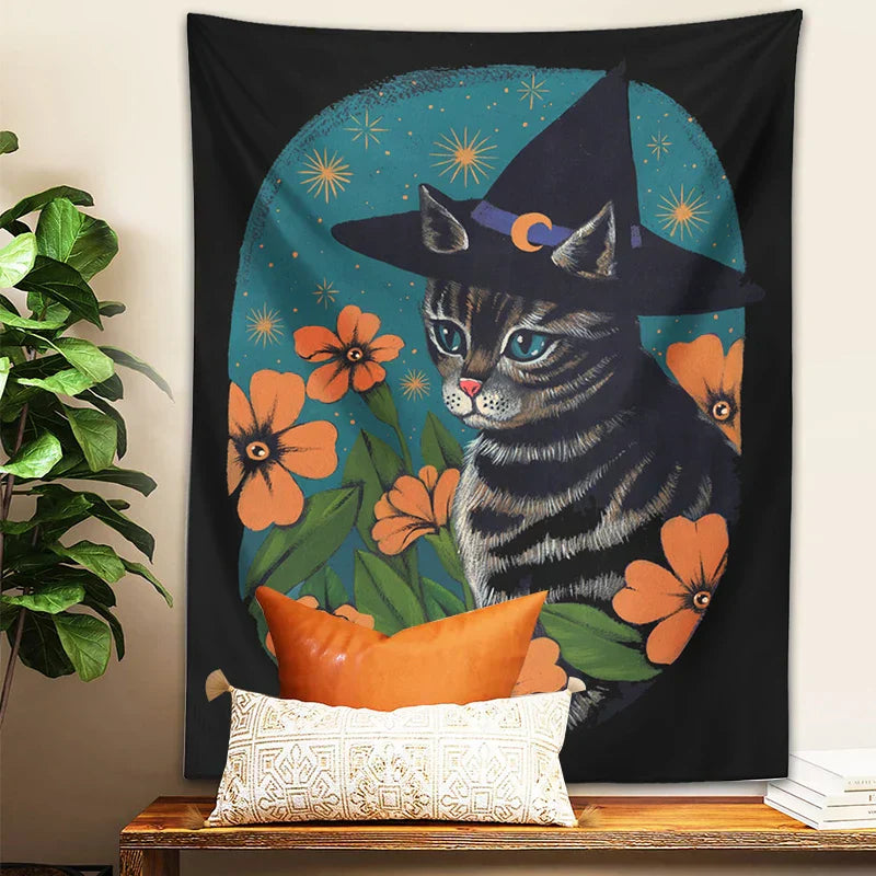DecorBites™ Cat Tapestry Wall Hanging: Cute Witchcraft Decor for Home, Bedroom, Dorm