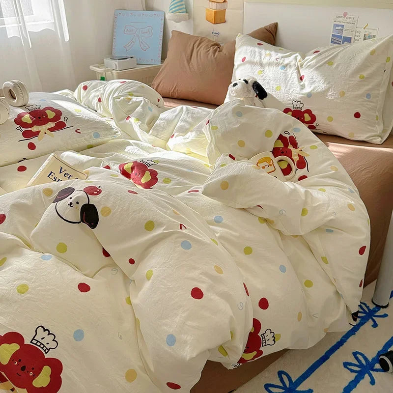 DecorBites™ Cartoon Print Quilt Cover Set for King Queen Beds - All Seasons Comfort