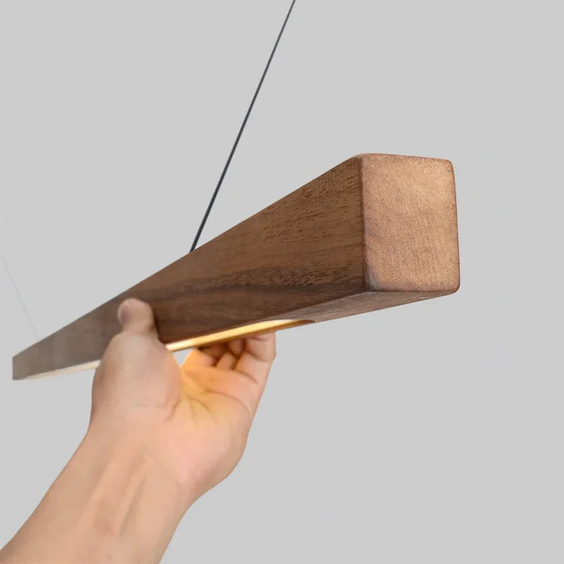 DecorBites™ Black Walnut Dining Pendant Light: Simple Log Strip Design for Dining Room, Office