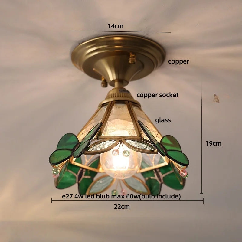 DecorBites™ Wood Copper LED Ceiling Light Amber Glass Plafond Lamp