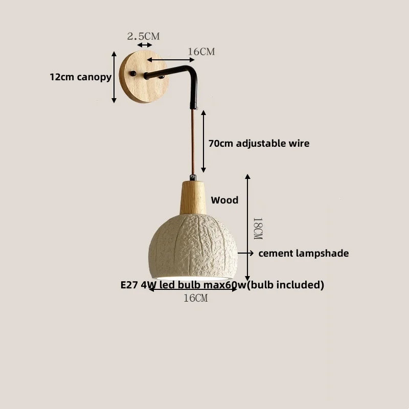 DecorBites™ Cement Shade Wood LED Wall Sconce Light Fixture for Home Decor