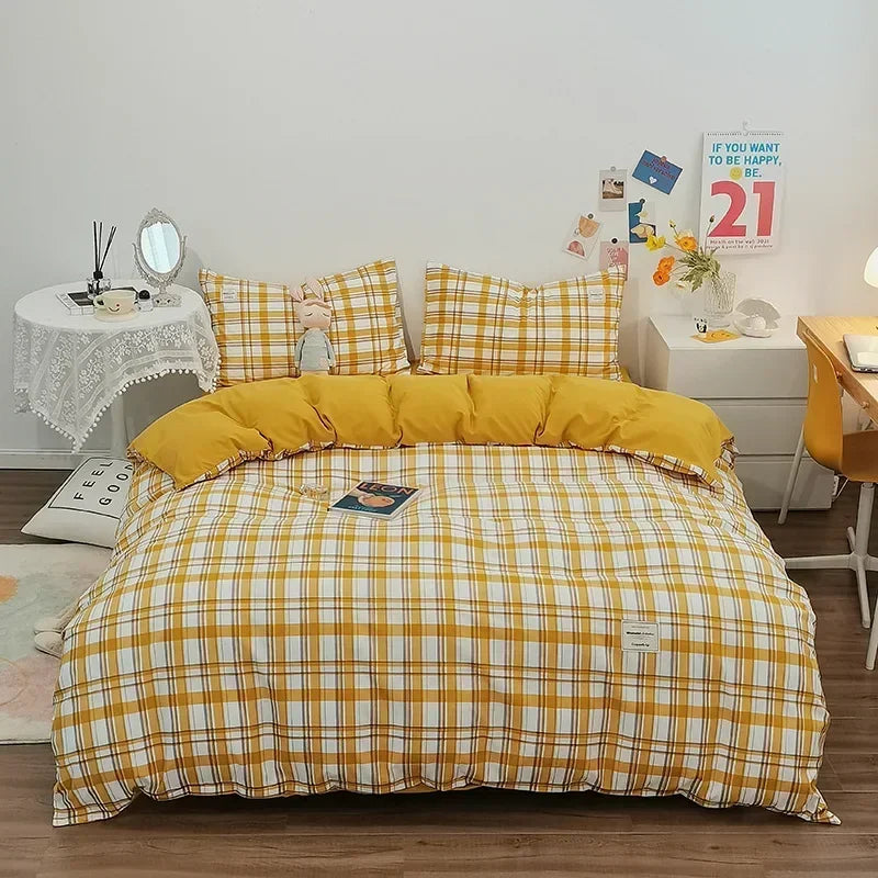 DecorBites™ Japanese Grid Print Bedding Set for All Seasons, Queen/King Size Quilt Cover