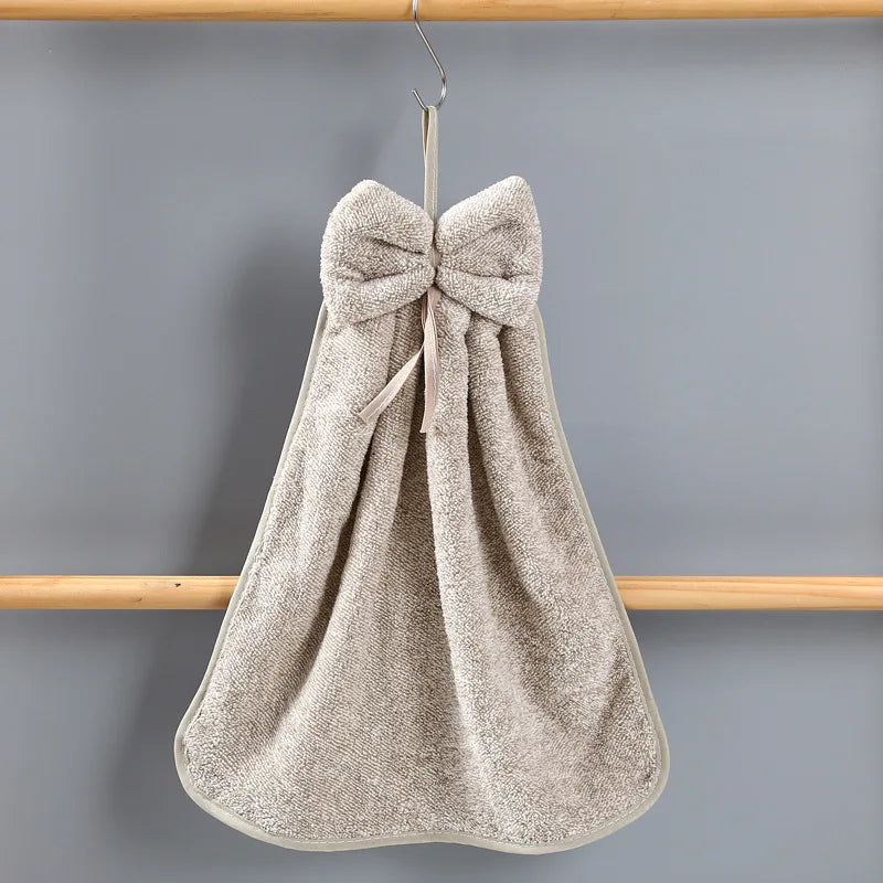 DecorBites™ Bowknot Coral Velvet Microfiber Hand Towels: Soft, Quick Dry, Absorbent Cleaning Cloth