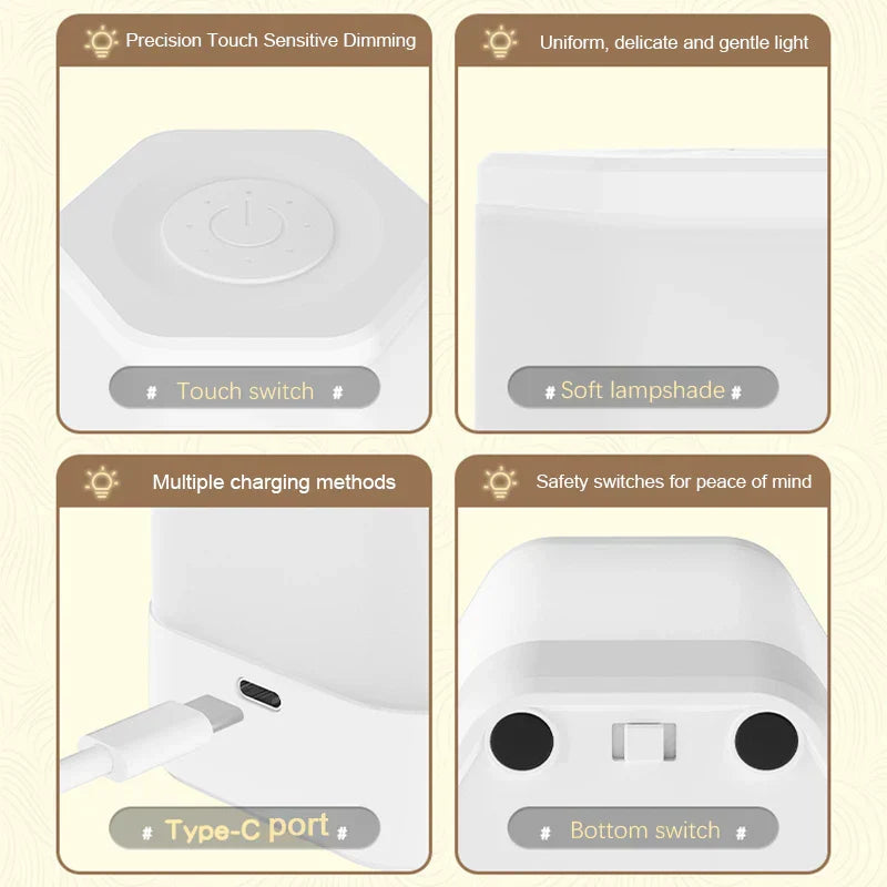 DecorBites™ LED Night Light USB Lamp for Bedside Table, Human Touch Control, Bedroom Lighting