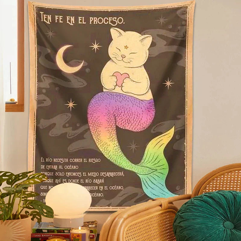 DecorBites™ Cat Tapestry: Bohemian Moon Cat Wall Art for Cute Home Decor