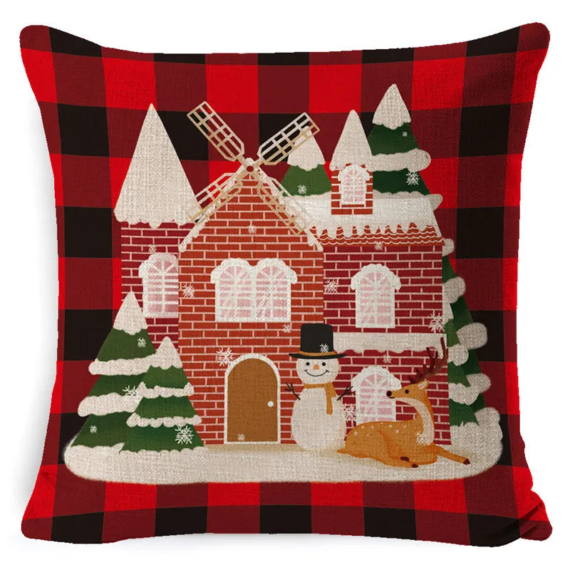 DecorBites™ Elk Print Linen Pillowcase: Festive Christmas Cushion Cover for Sofa - 2023 New Year Decor