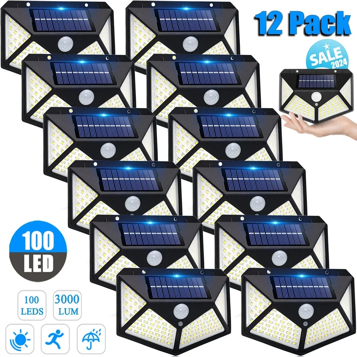 DecorBites™ 100LED Solar Powered Outdoor Wall Lamp with PIR Motion Sensor
