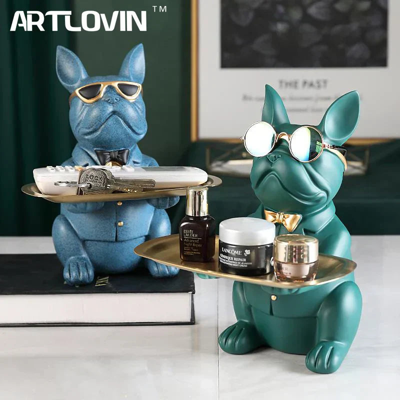 DecorBites™ Bulldog Storage Tray Coin Bank Key Holder Modern Statue Figurine