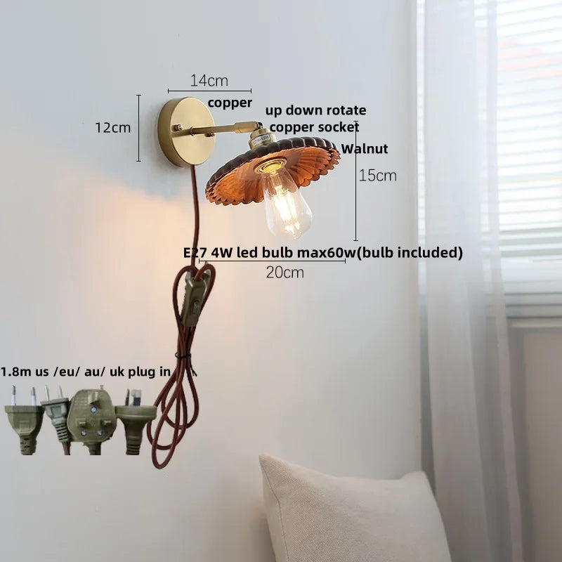DecorBites™ LED Walnut Wood Wall Sconce with Pull Chain Switch