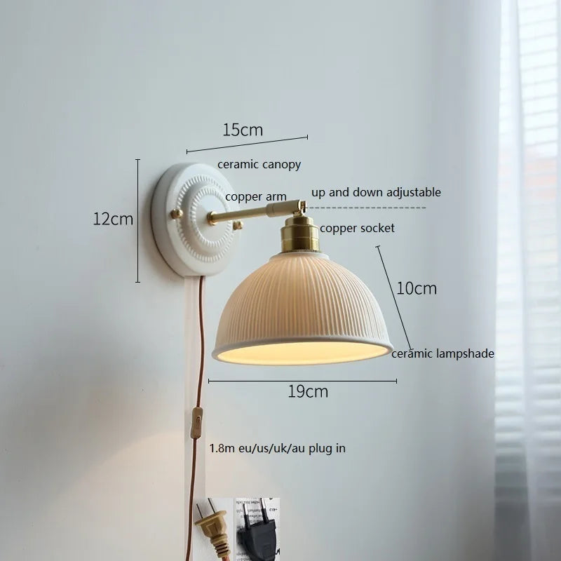 DecorBites™ Ceramic Wall Lamp with Pull Chain Switch & Copper Arm, Nordic Modern LED Fixtures