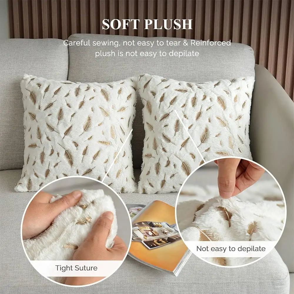 DecorBites™ Gold Feather Velvet Cushion Cover 45x45 Decorative Throw Pillows for Sofa Car