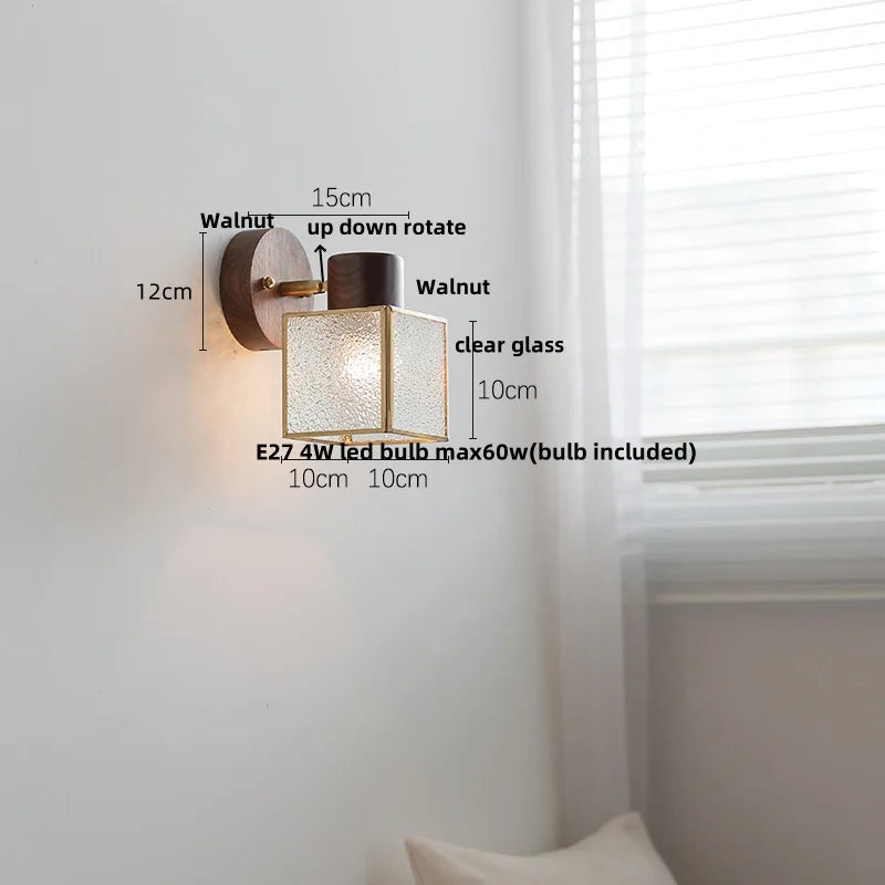 DecorBites™ LED Walnut Wood Wall Sconce Clear Glass Bathroom Mirror Light