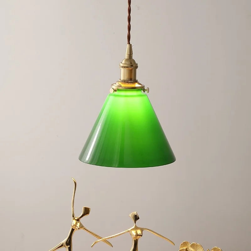 DecorBites™ Copper Canopy LED Pendant Light Fixture Green Glass Hanging Lamp