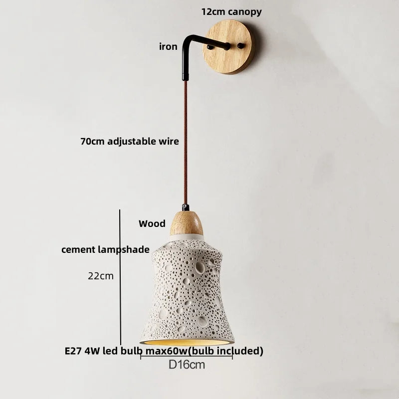 DecorBites™ Japanese Style LED Wall Light Cement Bedside Lamp with Pull Chain Switch