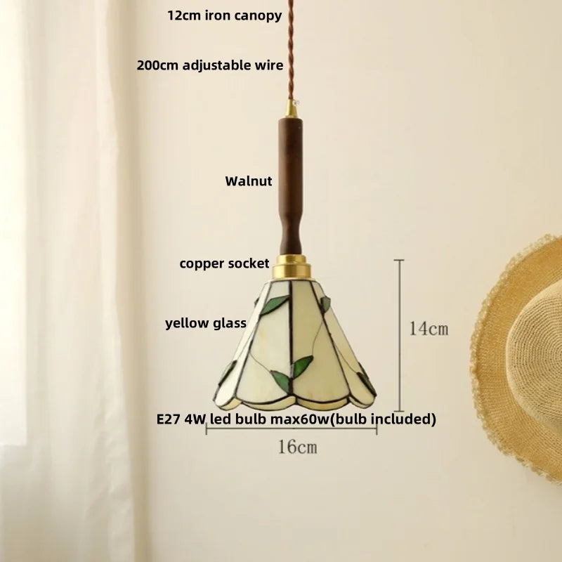 DecorBites™ Ceramic Walnut Wood Pendant Light Fixture - Adjustable LED Lamparas for Study Aisle