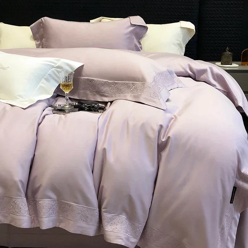 DecorBites™ 1200TC Luxury Embroidery Bedding Set with Wide Edge & Lyocell Cotton Brushed Fabric