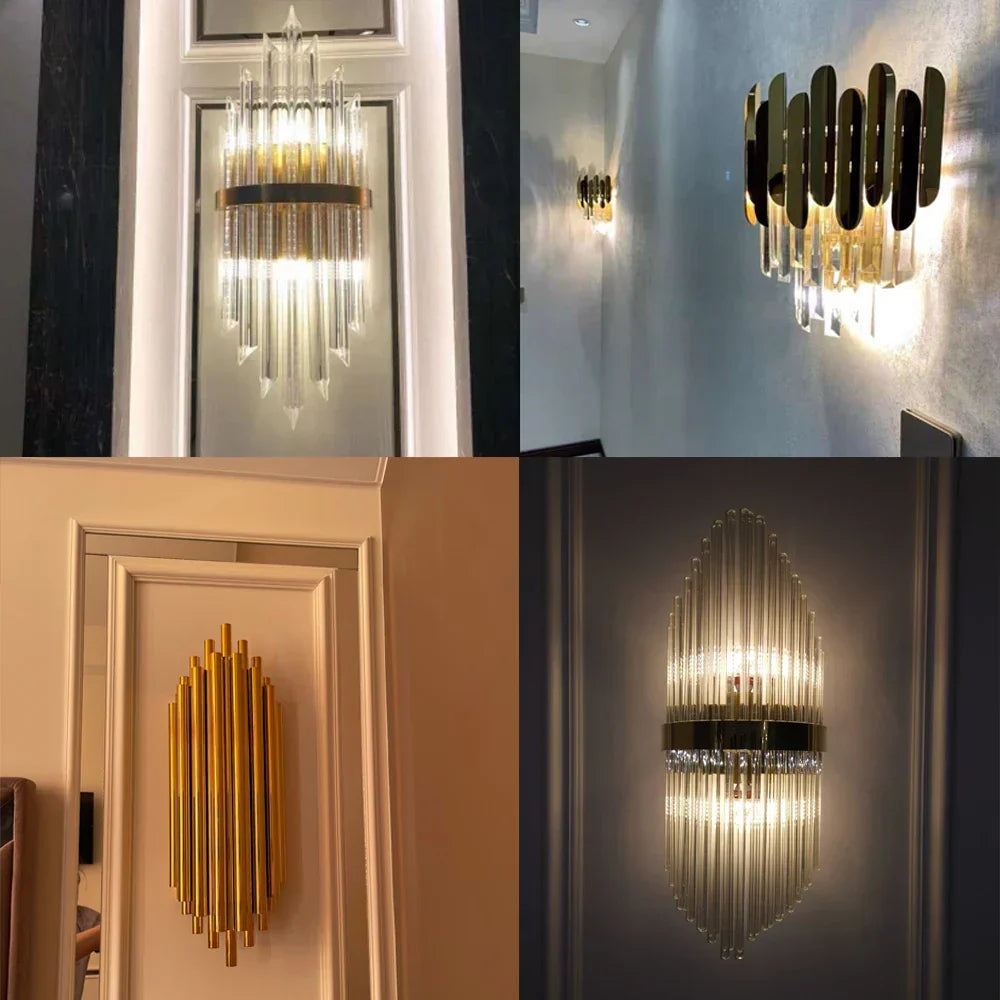 DecorBites™ Golden Crystal Wall Lamp: Elegant LED Sconce for Bedroom, Living Room, Bathroom