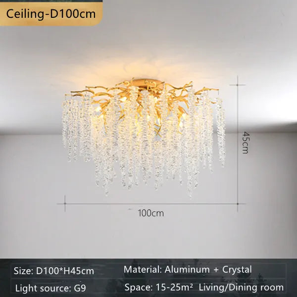 DecorBites™ Crystal Branch Chandelier: French Style Romantic Tassel Ceiling Lamp