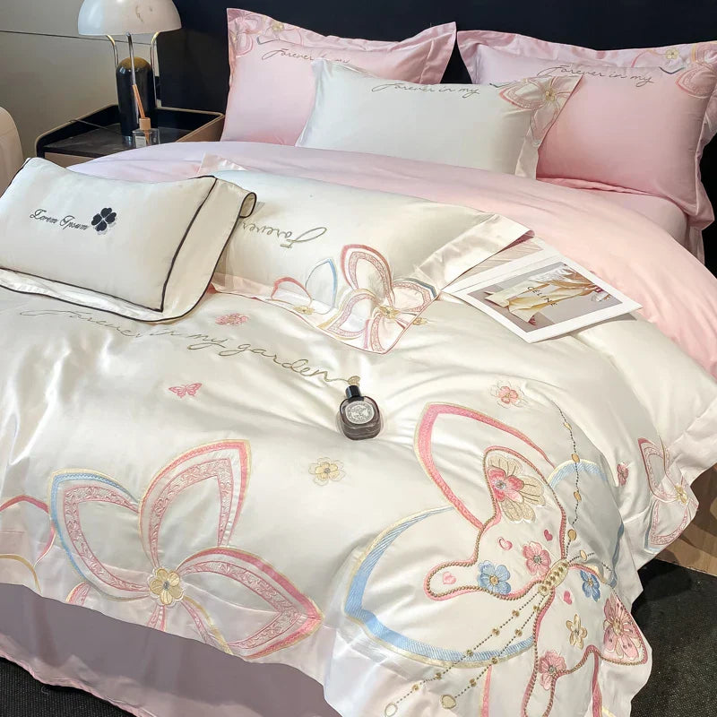 DecorBites™ Embroidered Butterfly Flowers Patchwork Bedding Set