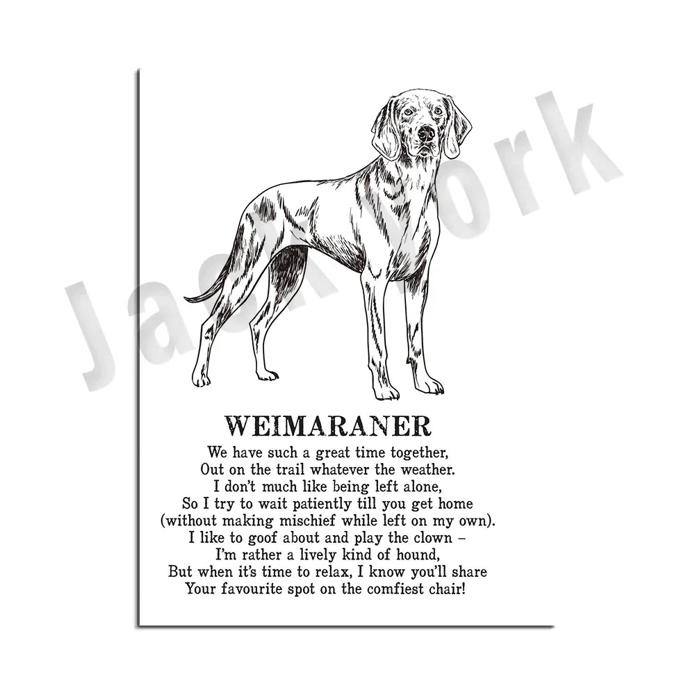 DecorBites™ Dog Breed Poetry Poster Collection: Vizsla, Pomeranian, Manchester Terrier, and More