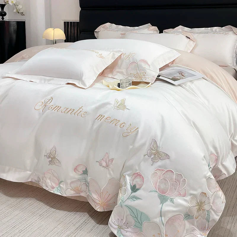 DecorBites™ Embroidered Flowers Butterfly Bedding Set - 4Pcs