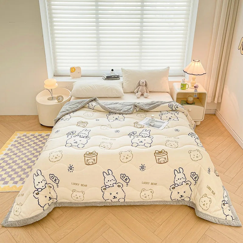 DecorBites™ Cartoon Print Three-Layer Velvet Blanket for Cozy Winter Bedding