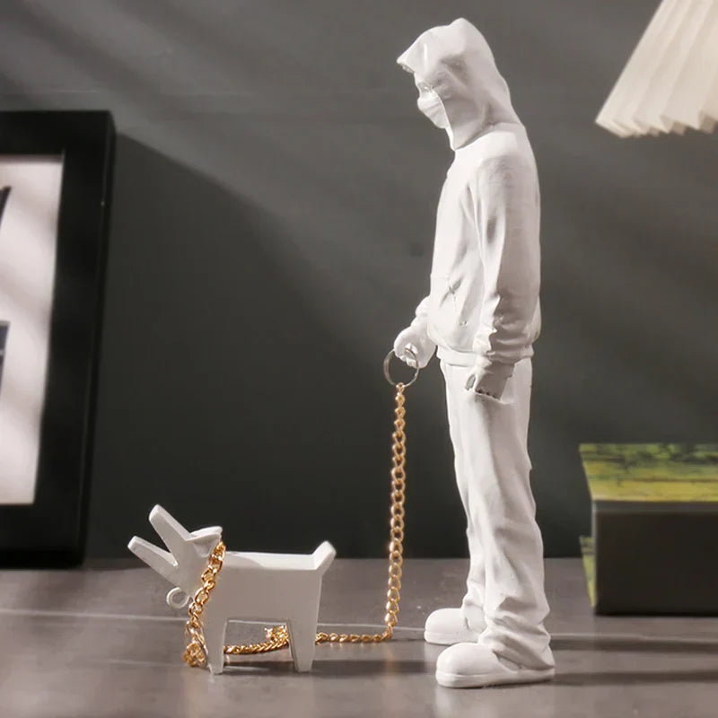 DecorBites™ Banksy Dog Walker Resin Statue: Trendy Street Art Figurine for Home Office Decor