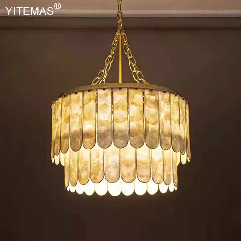 DecorBites™ Gold Shell Chandelier: Elegant Hanging Lighting for Living Room, Bedroom, Kitchen
