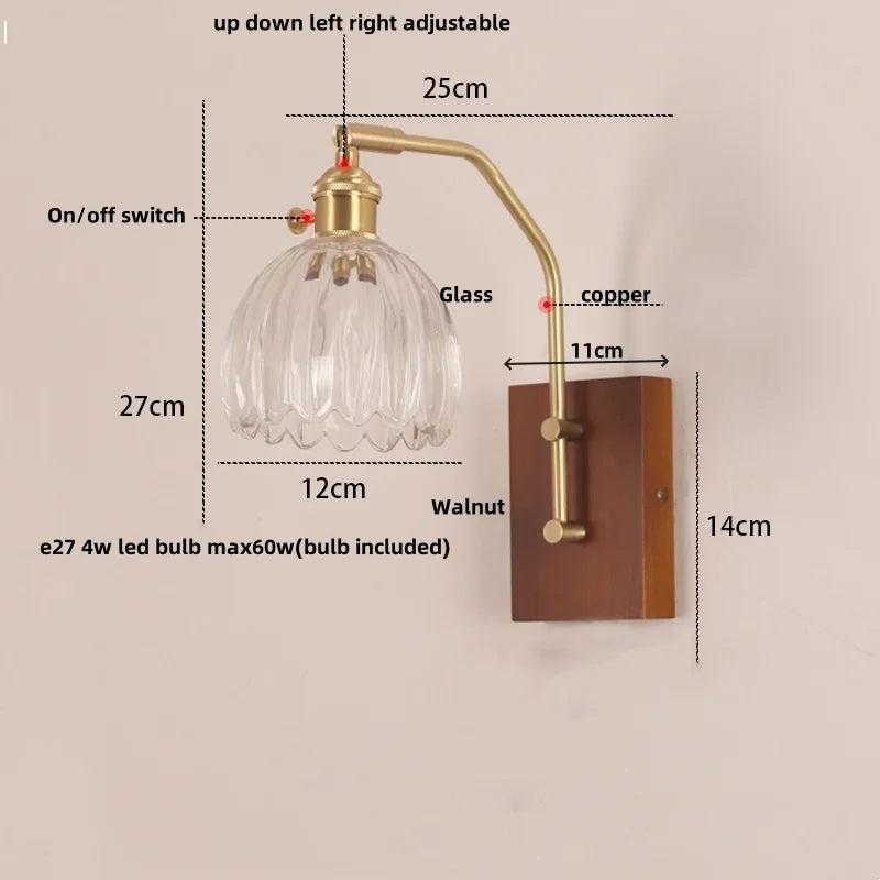 DecorBites™ LED Glass & Wood Wall Lamp with Pull Chain Switch for Living Room, Bedroom, Bathroom