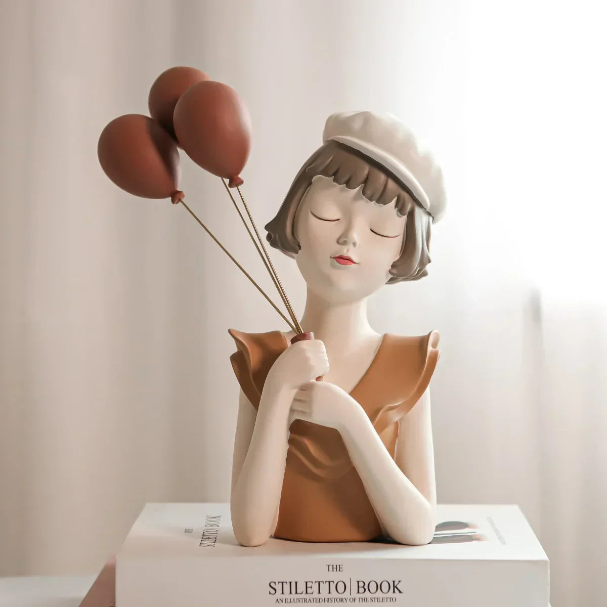DecorBites™ Balloon Girl Bust Vase and Tray Set - Modern Resin Sculptures for Living Room Decor