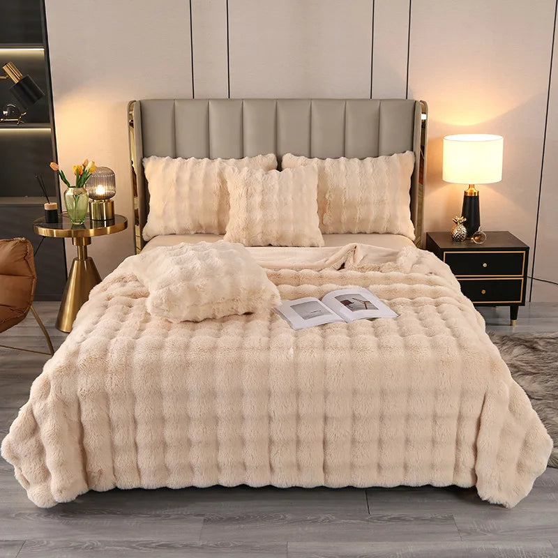 DecorBites™ Bubble Rabbit Velvet Blanket: Soft Plush Sofa Cover for All Seasons