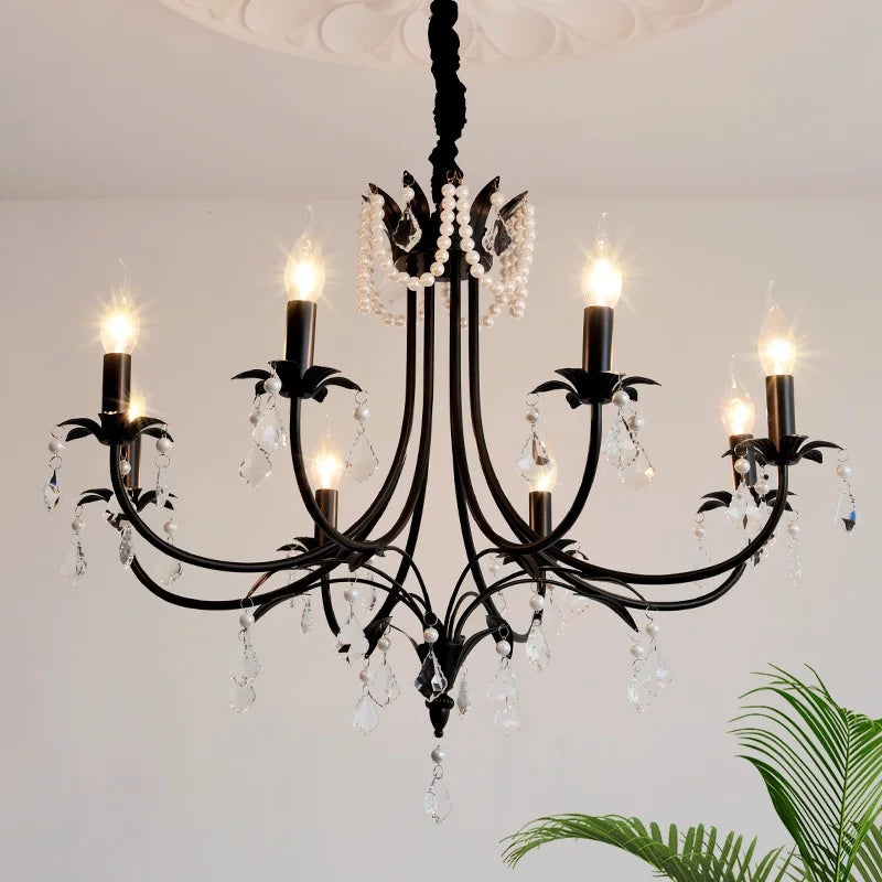 DecorBites™ Black E14 Candle Chandelier: French Living Room Pendant Lighting for Home Decor