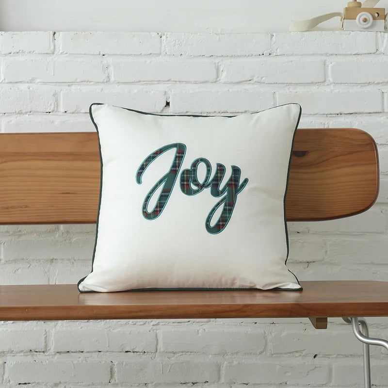 DecorBites™ Christmas Letter Embroidery Plaid Cushion Cover Set