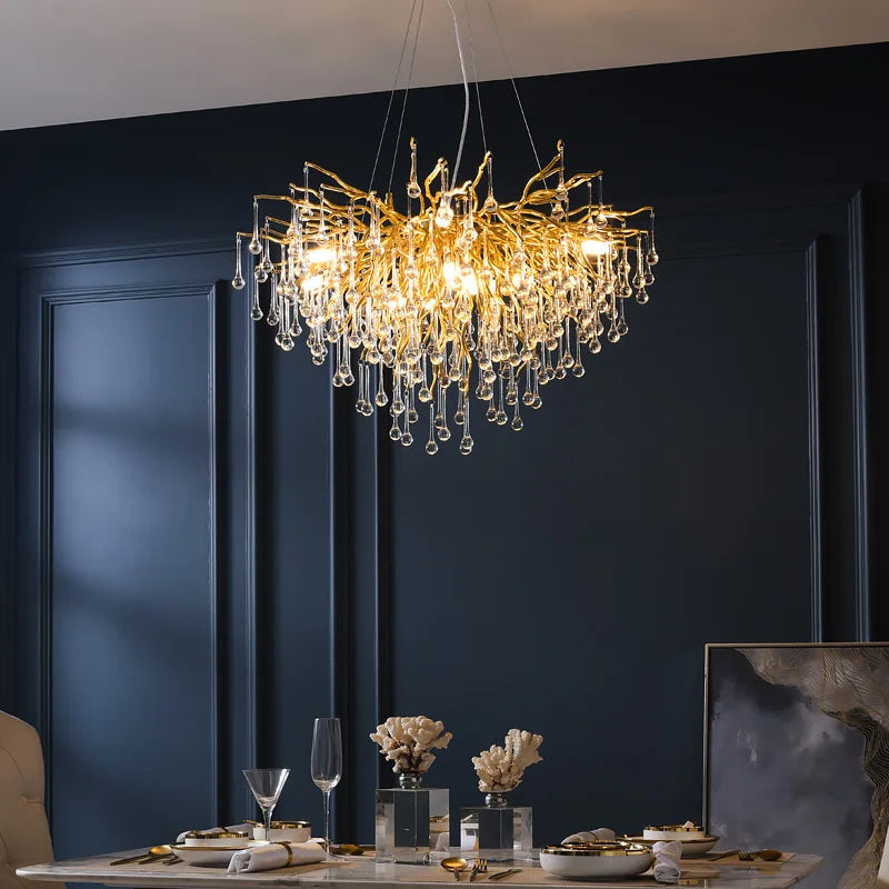 DecorBites™ Crystal Water Drop Branch Chandelier LED Lighting Fixture for Hall Living Room