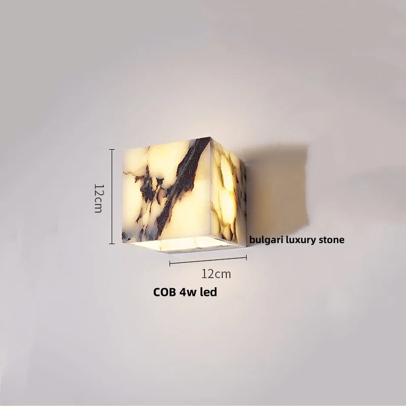 DecorBites™ Carbon Steel LED Wall Lamp with Pull Chain Switch & Marble Stone Fixtures