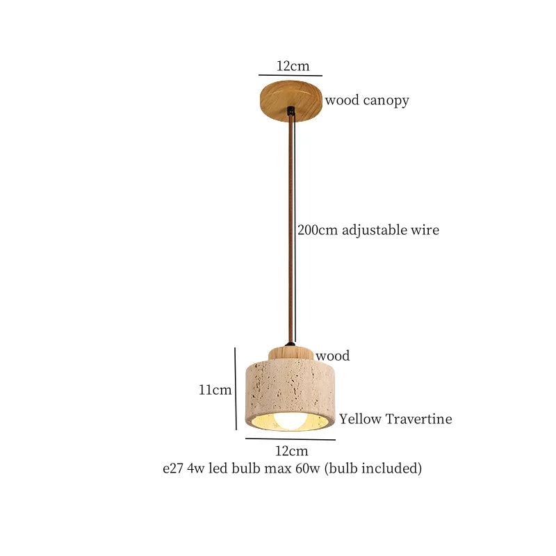 DecorBites™ Japanese LED Hanging Lamp Yellow Travertine Pendant Lighting for Bedroom and Dining Room