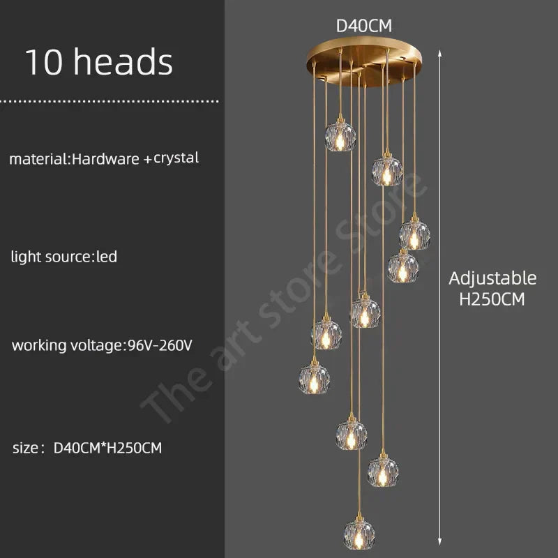 DecorBites™ Crystal Stainless Steel Staircase LED Chandelier for Modern Luxury Interiors
