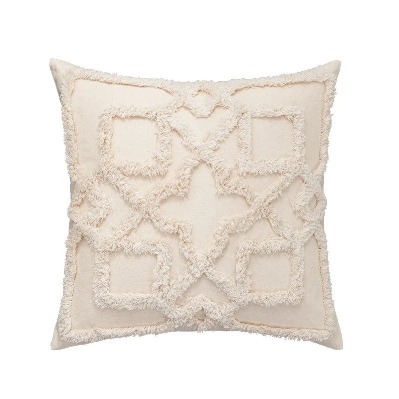 DecorBites™ Geometric Tufted Fringed Cushion Cover for Stylish Home Decor