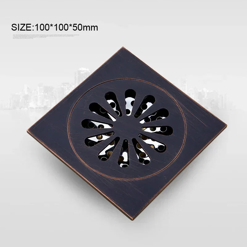 DecorBites™ Black Anti-odor Floor Drain 10x10cm Square Bathroom Shower Hardware